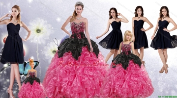 Ruffles and Beading Multi Color Quinceanera Gown and Black Sweetheart Short Prom Dress and Multi Color Straps Little Girl Dress