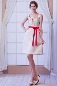 Satin Bows Dama Dress A-line Straps Mini-length Champagne