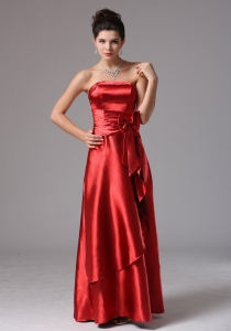 Wine Red Strapless Quinces Dama Dress Empire Bow Taffeta