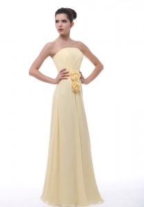 Hand Made Flowers Dama Dress Light Yellow Chiffon Strapless