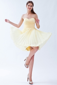Pleats Dama Dress Light Yellow Sweetheart Chiffon Knee-length