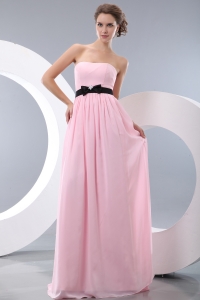 Belt Dama Dress Pink Strapless Brush Train Chiffon Empire