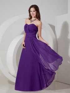 Dama Dress for Quince Purple Empire Chiffon Ruch Sweetheart
