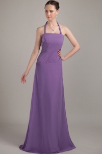 Purple Halter Dama Dresses for Quince Chiffon Ruch Brush Train