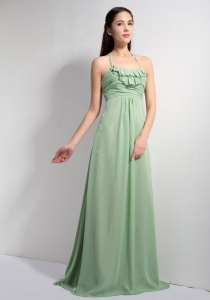 Brush Train Dama Dress Apple Green Chiffon Empire Halter Ruch