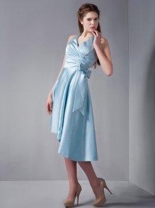 Asymmetrical Dama Dress for Quince Aqua Blue Ruch Halter