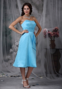 Aqua Blue Quince Dama Dress Strapless Tea-length Taffeta