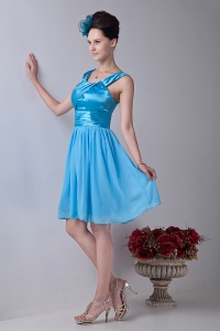 Straps Dama Dress for Quince Knee-length Ruch Aqua Blue