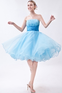 Organza Ruch Dama Dress Baby Blue Strapless Knee-length