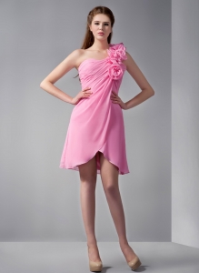 Baby Pink Dama Dress Empire Mini-length Chiffon One Shoulder