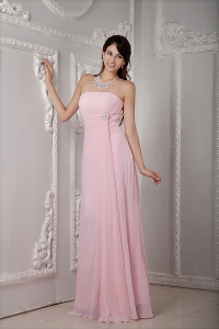 Empire Dama Dresses Baby Pink Strapless Chiffon Beading