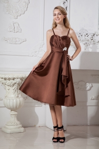 Brown Dama Dress for Quince Spaghetti Straps Satin Organza