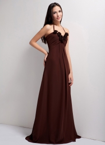 Handle Flowers Dama Dress Halter Brush Train Brown Chiffon