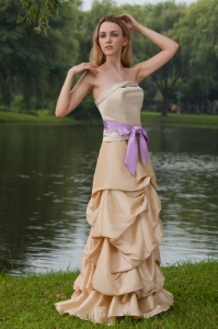 Champagne Dama Dress Column Strapless Taffeta Purple Sash