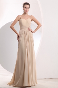 Brush Train Dama Dress Champagne Empire Straps Chiffon Ruch