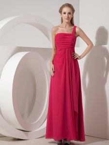 Quinces Dama Dress Coral Red One Shoulder Chiffon Ruched