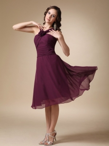Hand Made Flower Dama Dresses Dark Purple V-neck Knee-length