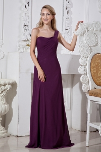 Dark Purple One Shoulder Brush Train Chiffon Dama Dresses