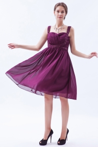 Dark Purple Dama Dress Straps Knee-length Chiffon Beading Empire