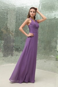 Dama Dress Ruched for Quince Chiffon Purple V-neck Empire