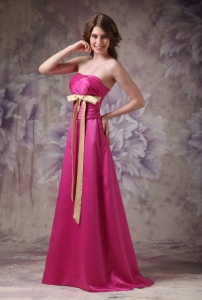 Ruch Bows Quinceanera Dama Dress Hot Pink Brush Train Satin