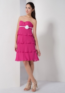 Chiffon Dama Dress Layers Hot Pink Sweetheart Knee-length