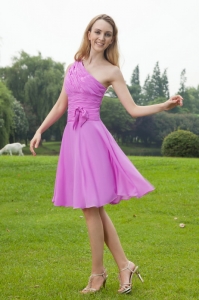 One Shoulder Dama Dress Knee-length Chiffon Ruch Lavender