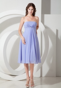 Lilac Dama Party Dress Strapless Tea-length Chiffon Beading