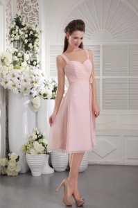 Hand Flower Dama Dress Pink Princess Straps Knee-length Chiffon