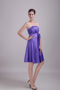 Satin Dama Dress Purple Strapless Knee-length Handle Flower