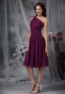 One Shoulder Dama Dress Purple Knee-length Ruch Chiffon