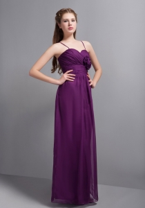 Hand Made Flower Dama Dress Purple Ankle-length Chiffon Straps
