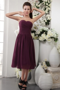 Sweetheart Dama Dresses Purple Empire Tea-length Chiffon Pleat