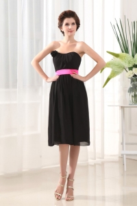 Strapless Dama Dress Sash Empire Black Tea-length Chiffon