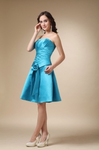 Satin Quinces Dama Dress Turquoise A-line Strapless Knee-length