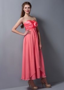 Handle Flower Dama Dress Watermelon Red Strapless Ankle-length