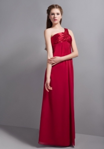 Wine Red Dama Quince Dress Ruch One Shoulder Ankle-length Empire