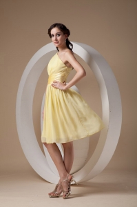 Empire Dama Dress One Shoulder Knee-length Chiffon Ruch Yellow