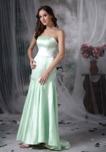 Apple Green Mermaid Dama Dresses Strapless Taffeta Sash