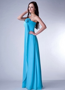 Popular Aqua Blue Chiffon Hand Made Flowers Dama Dress for Quinces