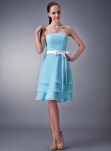 Aqua Dama Dress Empire Strapless Knee-length Chiffon White Sash