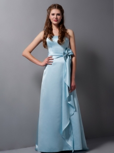 Bowknot Dama Dress Baby Blue Column Strapless Brush Train