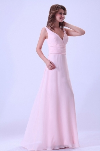 Memorable V-neck Straps Baby Pink Quincenera Dama Dresses