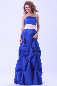 Royal Blue Custom Made Dama Dress with Pink Sash and Pick-ups
