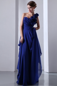 Royal Blue One Shoulder Hand Made Flowers Dama Dresses for Quinces