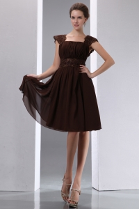 Brown Straps Square Chiffon Beading Dama Dresses for Quinces