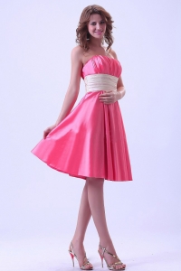 Custom Made Hot Pink Dama Dress With Ruching Champagne Waistband