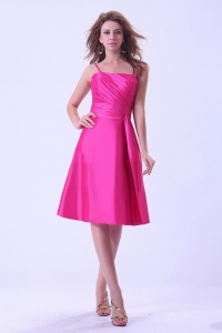 Hot Pink Dama Dress with Sash and Ruching Spaghetti Straps