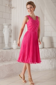 Hot Pink Straps Organza Pleat Dama Dresses for Quinceanera