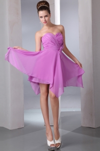 Lavender Sweetheart Asymmetrical Chiffon Bow Quinces Dama Dresses